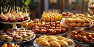 多样美味糕点摆满餐桌