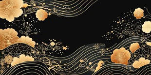 黑金中式花卉波浪纹背景