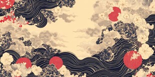 日式和风海浪花卉背景图