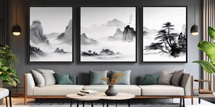 新中式客厅水墨山水装饰画