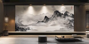 中式客厅水墨山水壁画装饰