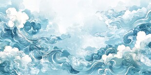 梦幻蓝白云海中式风背景