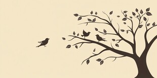 树上栖鸟与飞翔小鸟画面