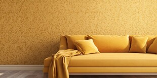 金黄沙发配复古花纹墙纸