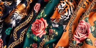 虎纹玫瑰印花时尚丝绸面料