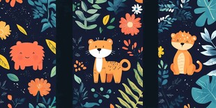 动物花卉插画图案设计