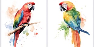 水彩绘鹦鹉 色彩斑斓画面美