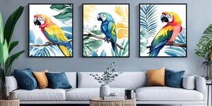 三联鹦鹉挂画 点亮客厅