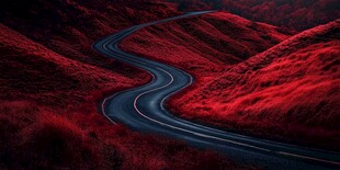 红色山间蜿蜒公路美景