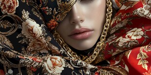 华丽印花头巾下的迷人面容