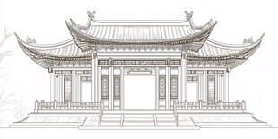 中式传统门楼建筑线稿图