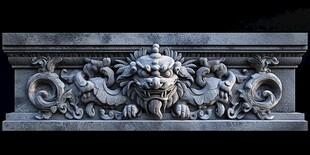 中式石雕兽头精美浮雕