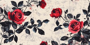 复古红玫瑰花卉图案