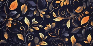 深色背景金色叶子花纹图案