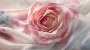 梦幻粉玫瑰绽放于轻柔织物
