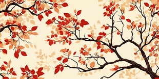 秋意树枝红叶唯美图案