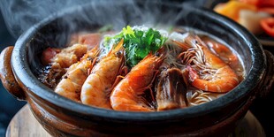 鲜虾砂锅面 鲜香诱人