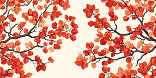 秋日红枫树枝插画图案