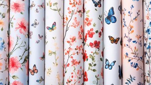 多彩花卉蝴蝶图案墙纸