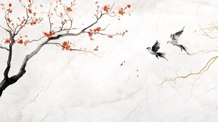 水墨梅花双燕图