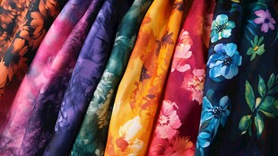 多彩花卉图案布料展示