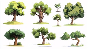 多样形态的绿色树木插画