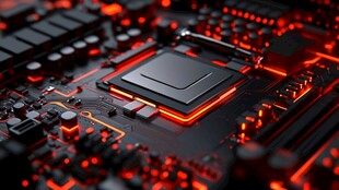 炫酷红色调电脑芯片特写