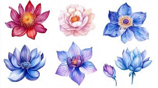 多彩手绘莲花插画集