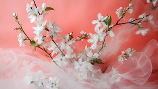 粉背景下的梦幻白色花枝