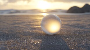 沙滩上的阳光幻彩玻璃球