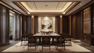中式豪华餐厅室内设计场景