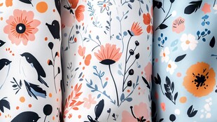 多彩花卉鸟类图案布料