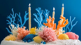 海洋风珊瑚主题生日蛋糕