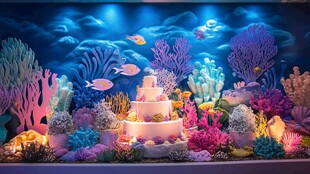 梦幻海底主题生日蛋糕场景