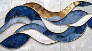 蓝金波浪立体装饰艺术画