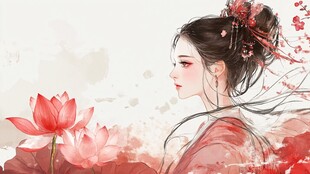 古风佳人赏荷图