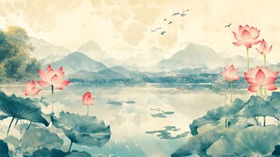 夏日荷塘山水诗意风光