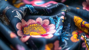 绚丽花卉图案丝绸面料