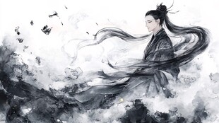 古风侠客飘逸于云雾之间