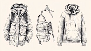 手绘秋冬服装与背包款式