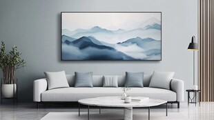 现代客厅中式山水挂画装饰