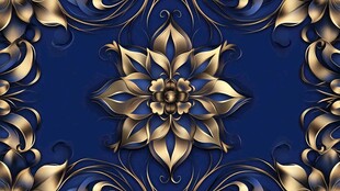 蓝色背景上的奢华金色花纹