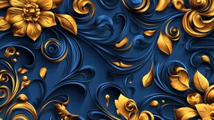 蓝底金纹奢华花卉图案