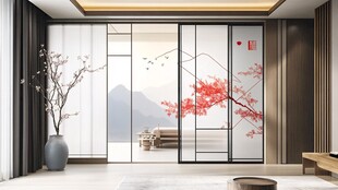 中式雅致客厅玻璃隔断设计