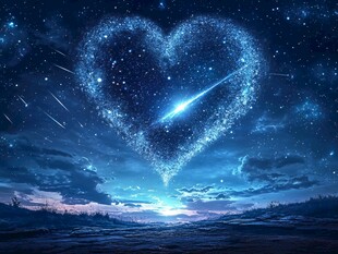 心形星空下的梦幻流星夜