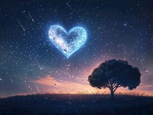 心型星空下的孤独树景