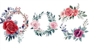 水彩花卉环形装饰图案