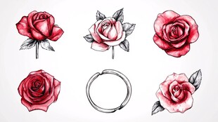 手绘玫瑰与戒指插画图案