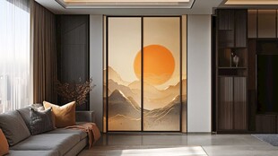 中式客厅之山水移门美景