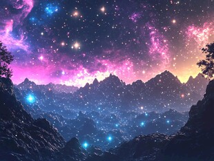 梦幻星空下的壮丽山脉